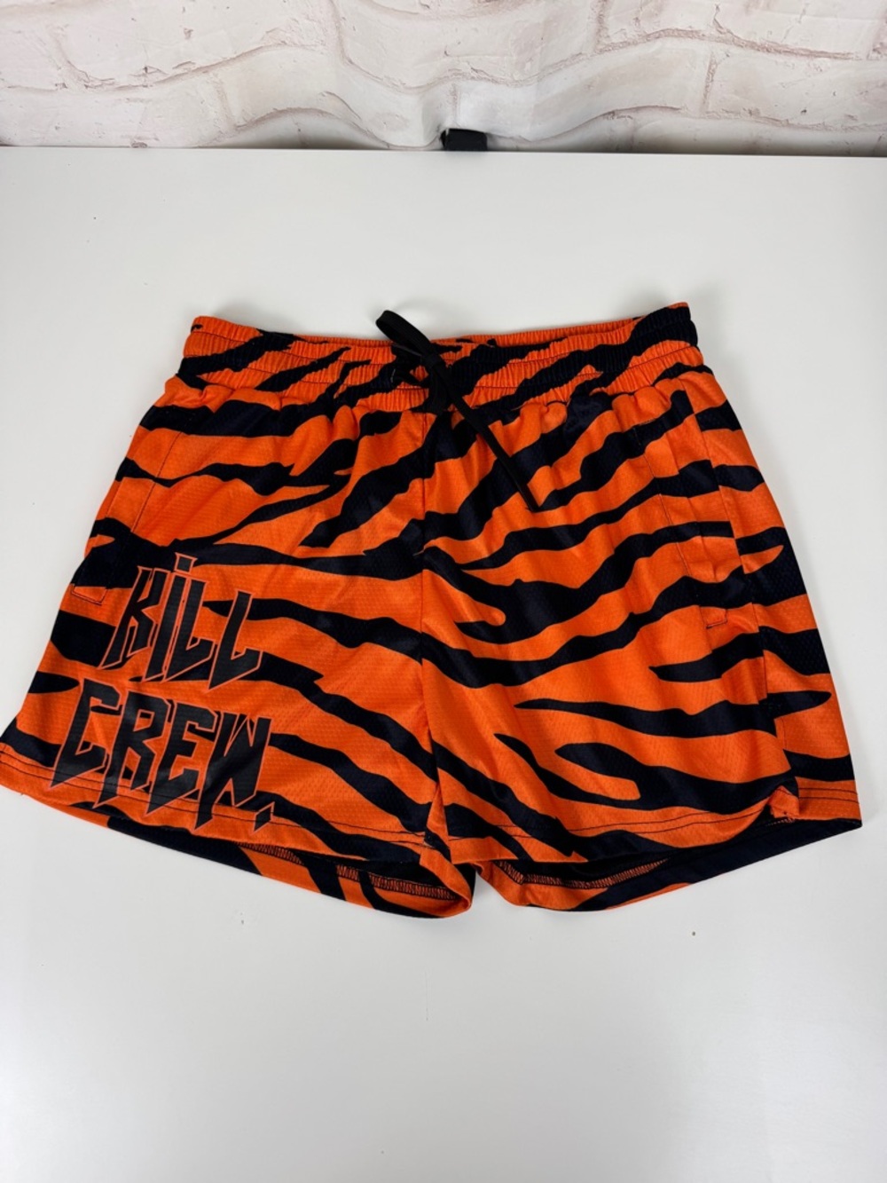 Kill CREW Muay Thai SHORTS Tiger Print Orange And Black XL Unisex